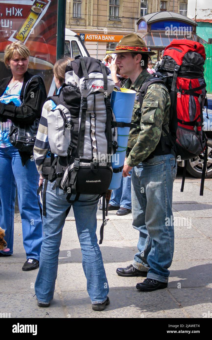 Tourist backpacker in city centre, Lviv, Ukraine Stock Photo - Alamy