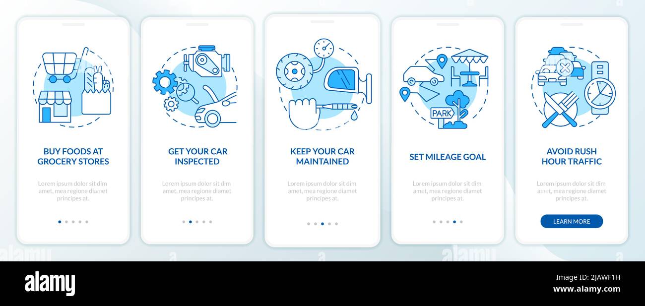 Road trip tips blue onboarding mobile app screen Stock Vector Image ...