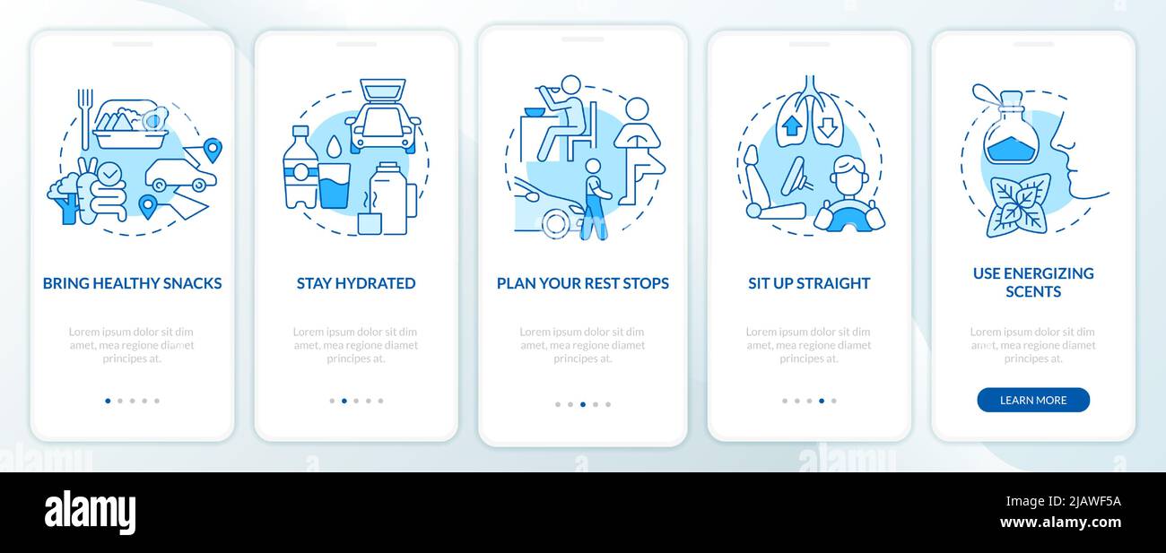 Road trip healthy habits blue onboarding mobile app screen Stock Vector ...