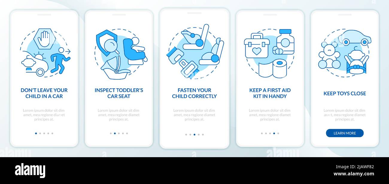 Road trip with toddlers tips blue onboarding mobile app screen Stock ...