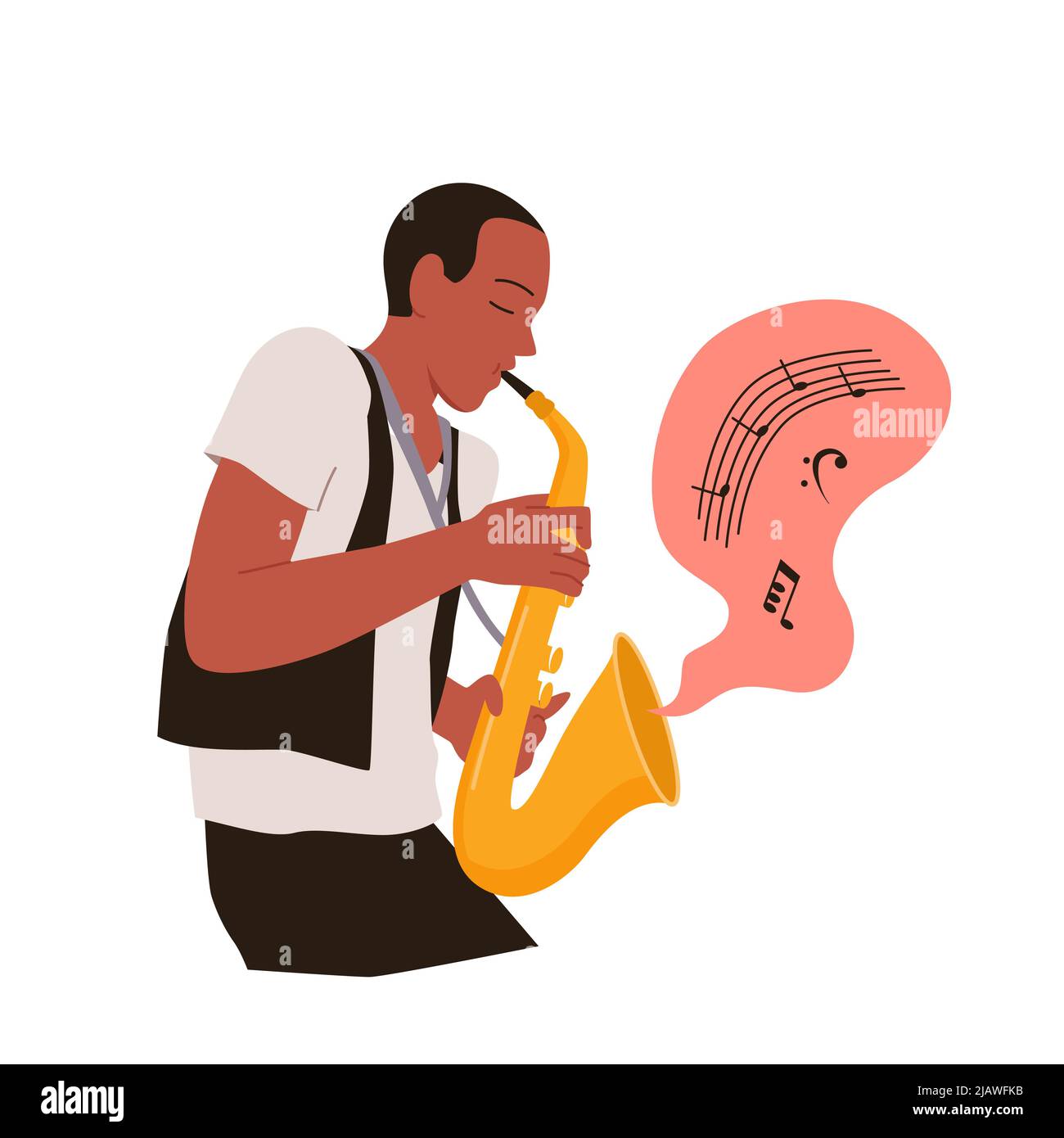 Man playing saxophone, male saxophonist holding musical instrument to