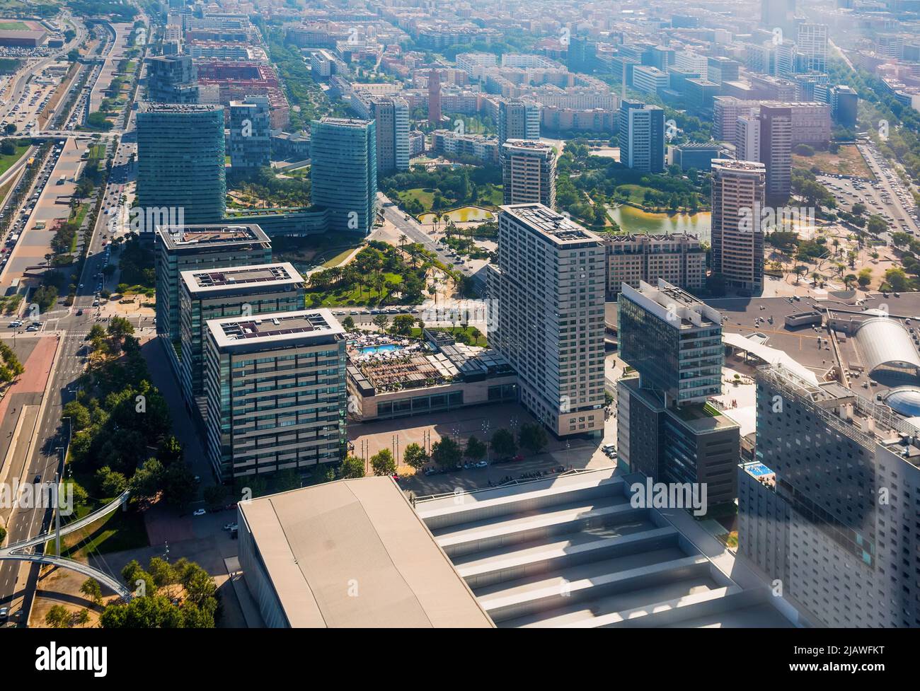 Modern neighbourhoods of Barcelona in Spain, aerial view Stock Photo