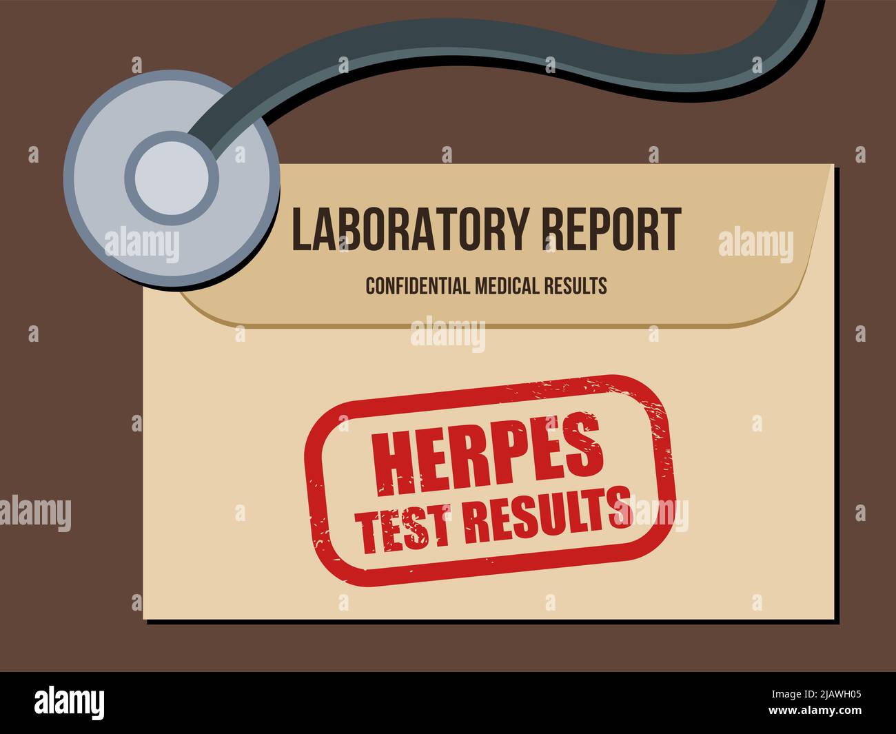 Herpes laboratory test results. STD health concept. Medical laboratory report envelope. Vector illustration. Stock Vector