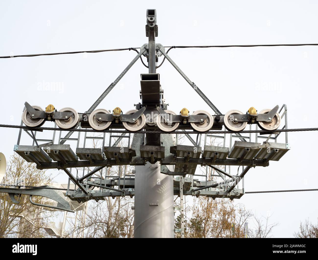 Cable car mechanism. funicular up the mountain Stock Photo - Alamy