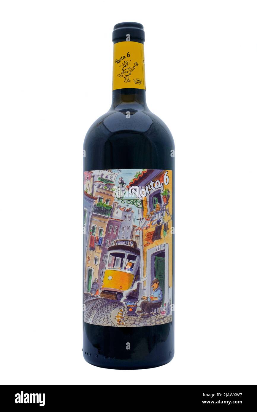 bottle of vidigal porta 6 portugese red wine cut out on white background Stock Photo