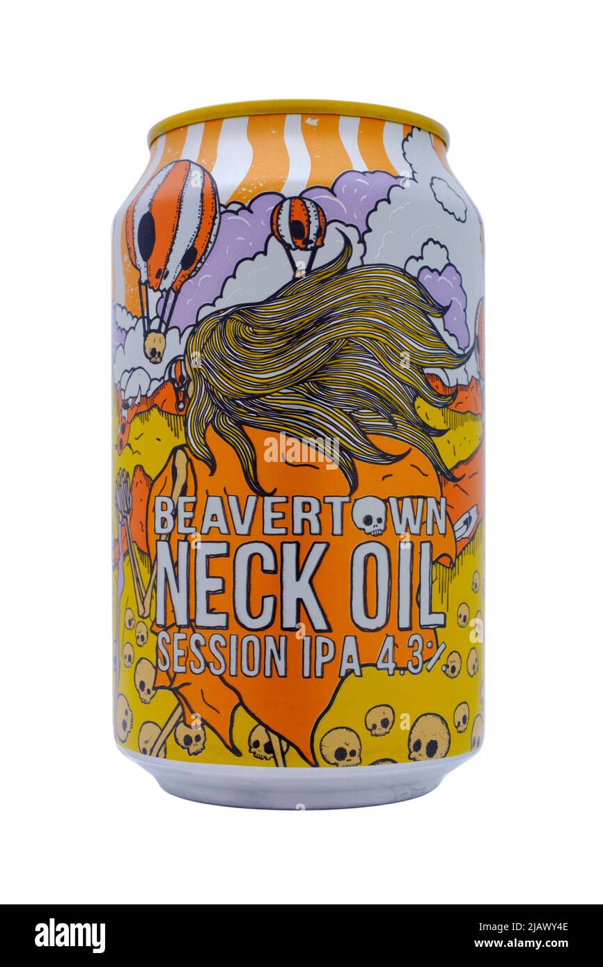 can of beavertown neck oil session ipa cut out on white background Stock Photo