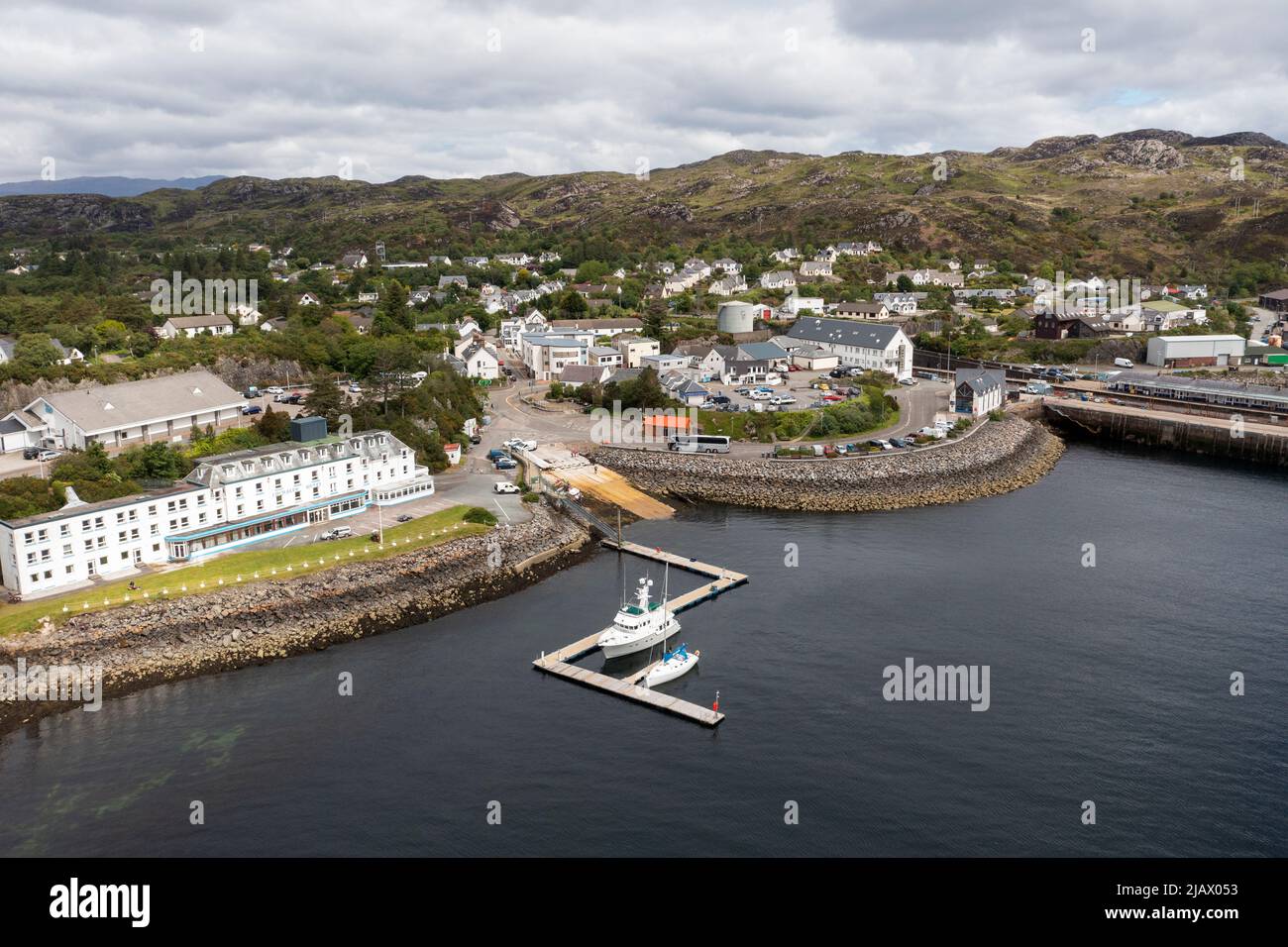Aerial view of the Kyle of Lochalsh, Ross, Skye and Lochaber district, Scotland, United Kingdom. Stock Photo