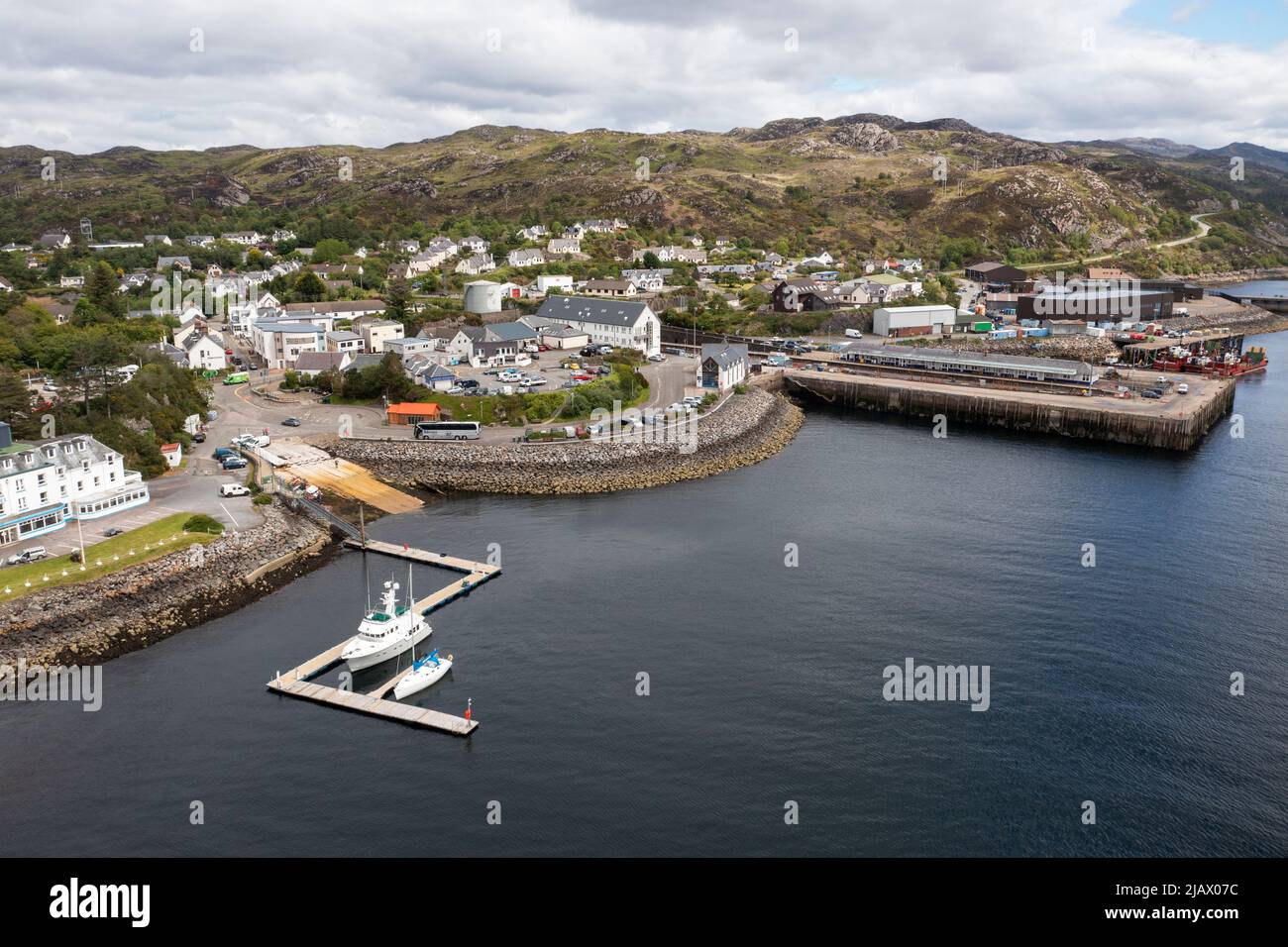 Aerial view of the Kyle of Lochalsh, Ross, Skye and Lochaber district, Scotland, United Kingdom. Stock Photo