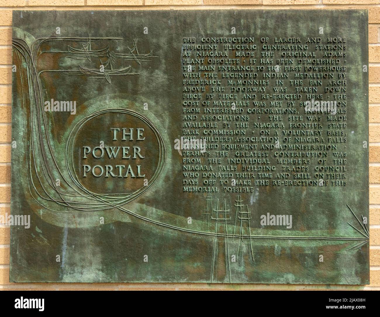 old information sign of the power portal electric generating station Niagara Falls NY Stock Photo