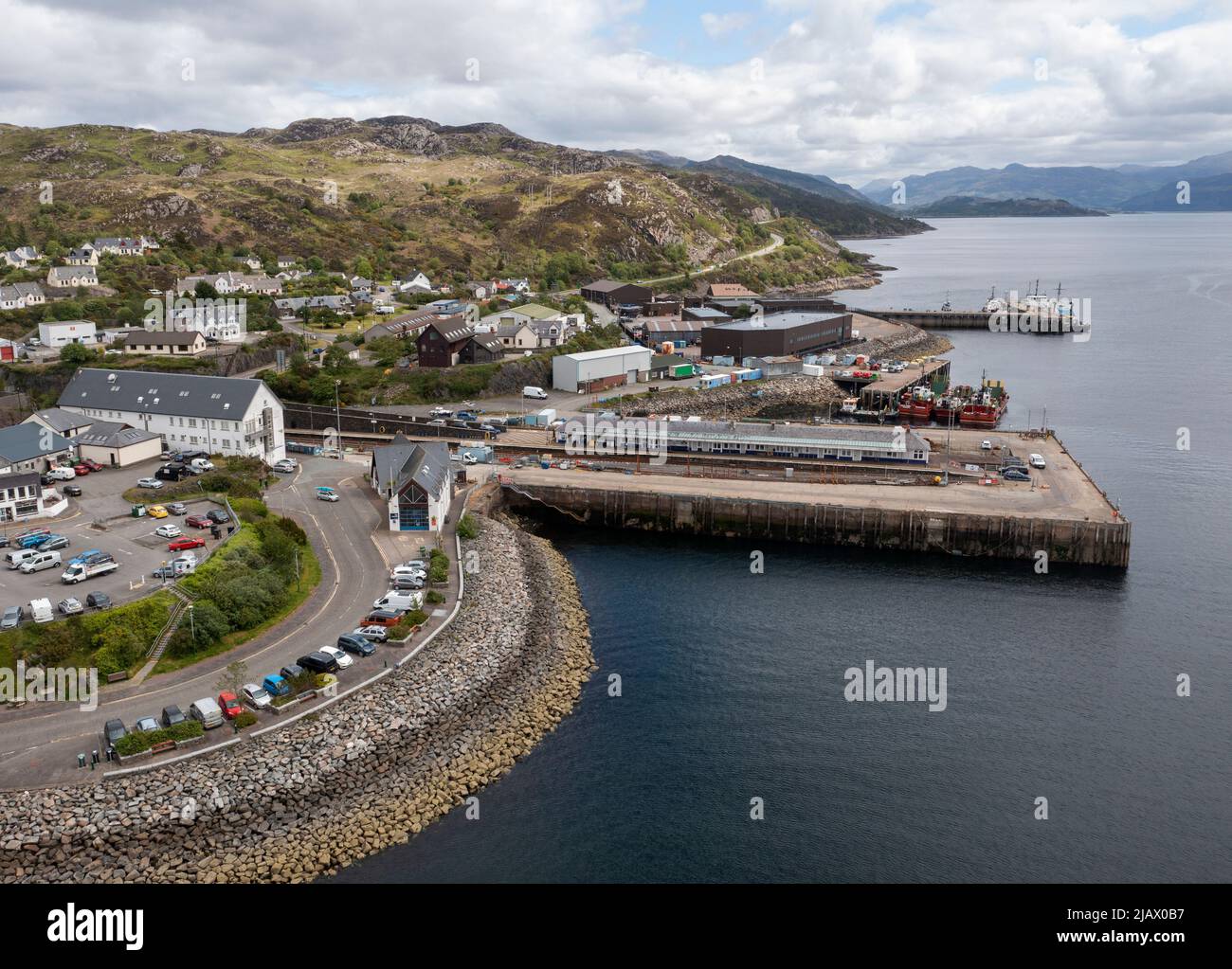 Aerial view of the Kyle of Lochalsh, Ross, Skye and Lochaber district, Scotland, United Kingdom. Stock Photo
