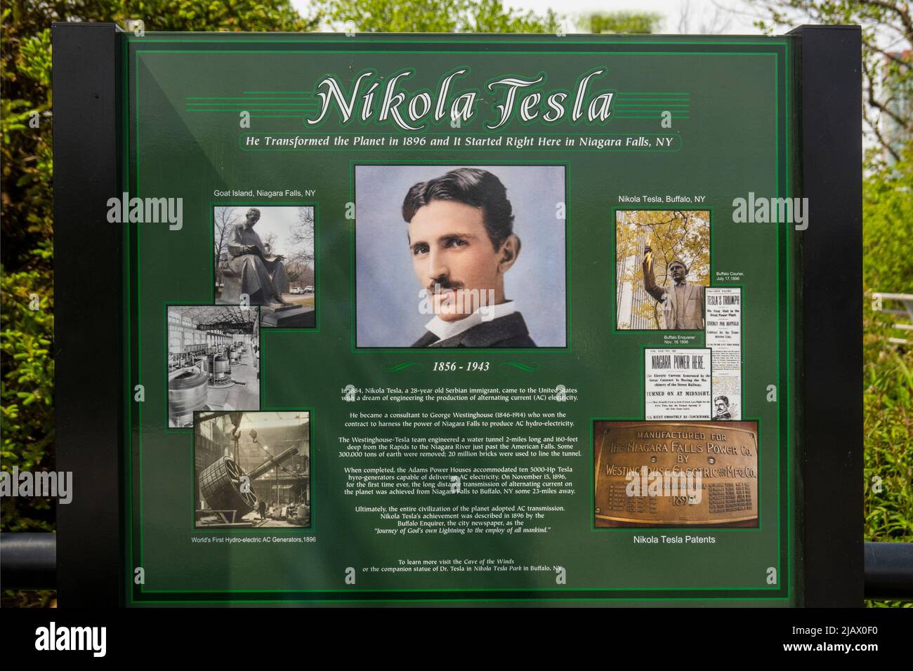 Nikola Tesla statue on Goat Island Niagara Falls New York Stock Photo