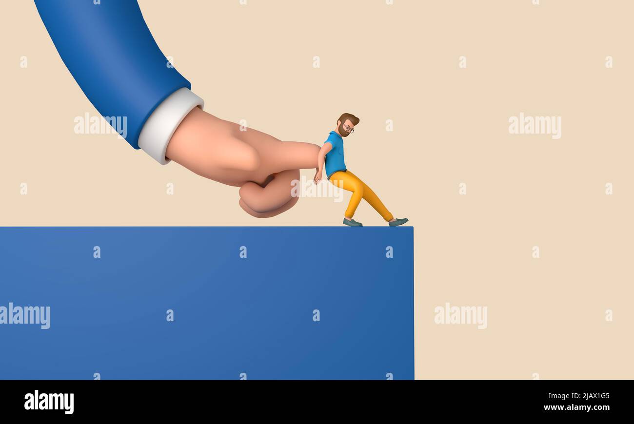 Business confrontation concept. Person stopping a large hand. 3D Rendering Stock Photo