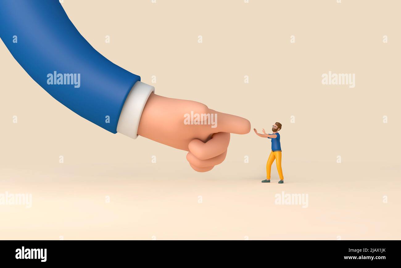Business confrontation concept. Person stopping a large hand. 3D Rendering Stock Photo