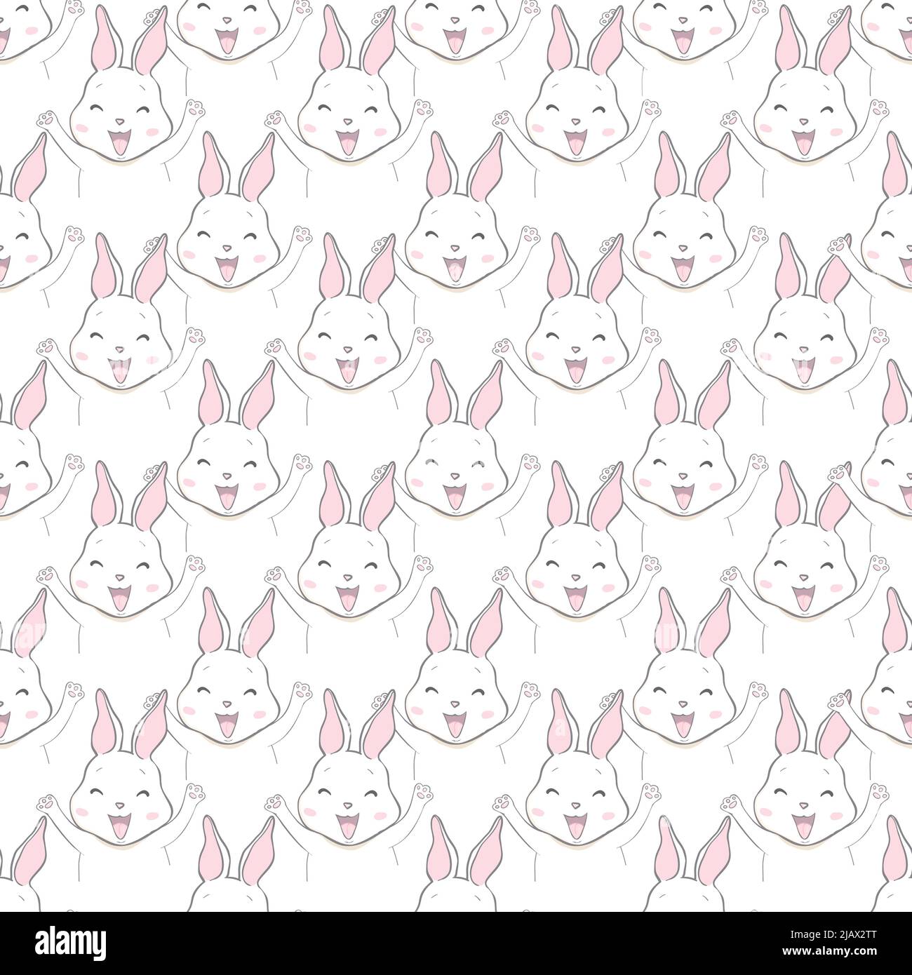 Seamless background. White rabbits. Pattern for valentine's day, easter and mother's day. Cute cartoon characters. This is an illustration of a white Stock Vector