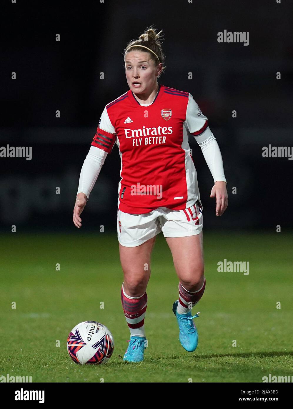 File photo dated 27-01-2022 of Arsenal's Kim Little. Hemp has also made the shortlist for the PFA Women’s Player of the Year alongside City team-mate Alex Greenwood. The pair face stiff competition from Chelsea duo Sam Kerr and Pernille Harder, who helped their team win the domestic double. Arsenal’s classy Dutch forward Vivianne Miedema and her Gunners team-mate Kim Little compete the main player of the year shortlist. . Issue date: Wednesday June 1, 2022. Stock Photo