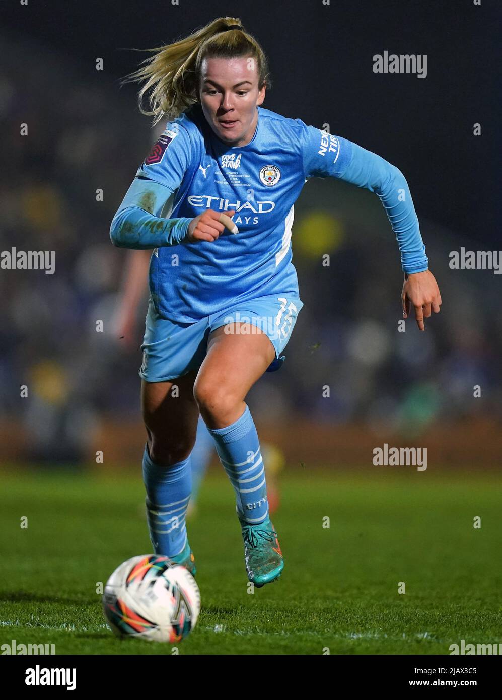 File photo dated 05-03-2022 of Manchester City's Lauren Hemp. Hemp has also made the shortlist for the PFA Women’s Player of the Year alongside City team-mate Alex Greenwood. The pair face stiff competition from Chelsea duo Sam Kerr and Pernille Harder, who helped their team win the domestic double. Arsenal’s classy Dutch forward Vivianne Miedema and her Gunners team-mate Kim Little compete the main player of the year shortlist. . Issue date: Wednesday June 1, 2022. Stock Photo