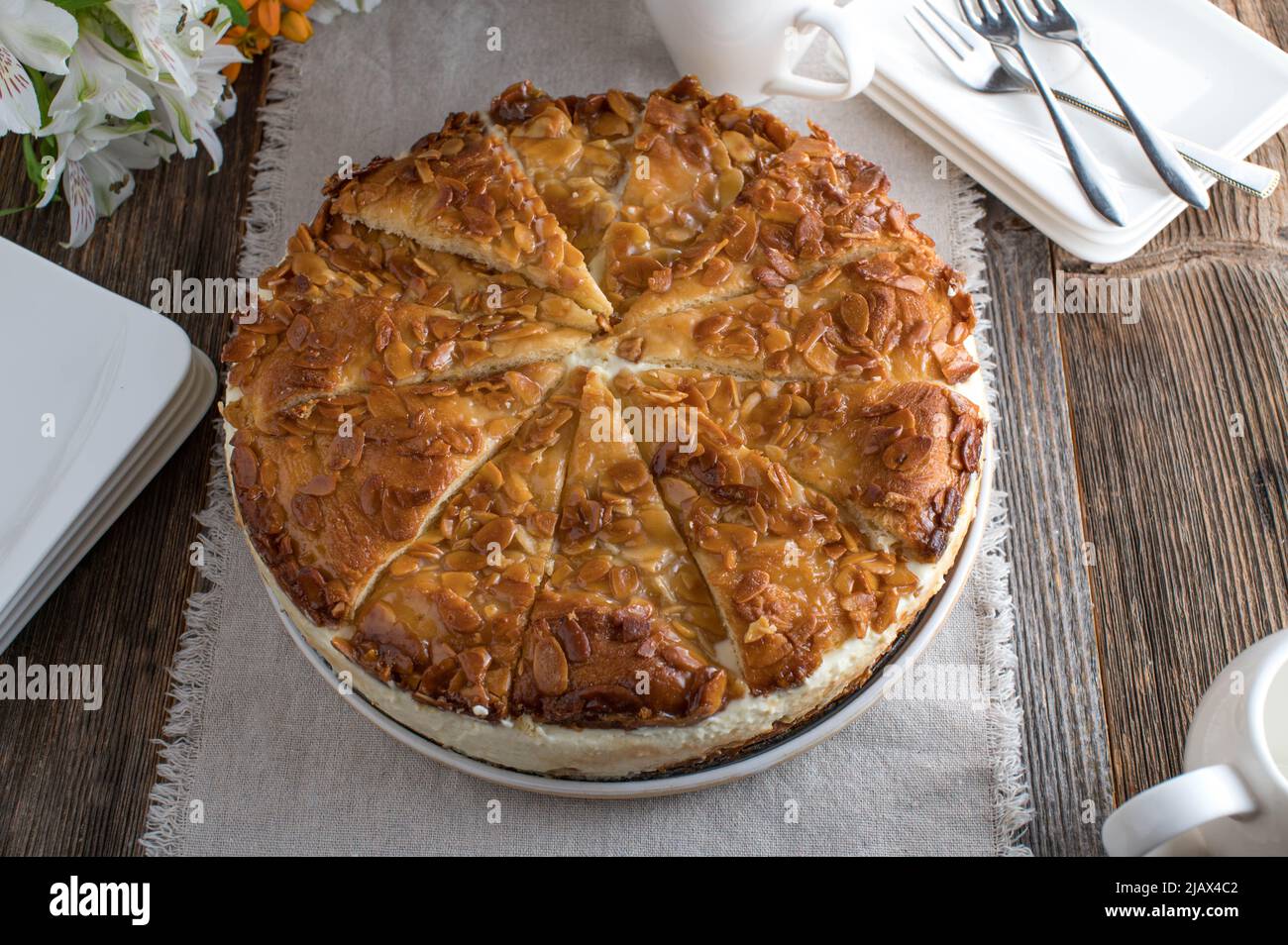 Bee sting cake. Traditional german "Bienenstich Kuchen" fresh and homemade baked Stock Photo