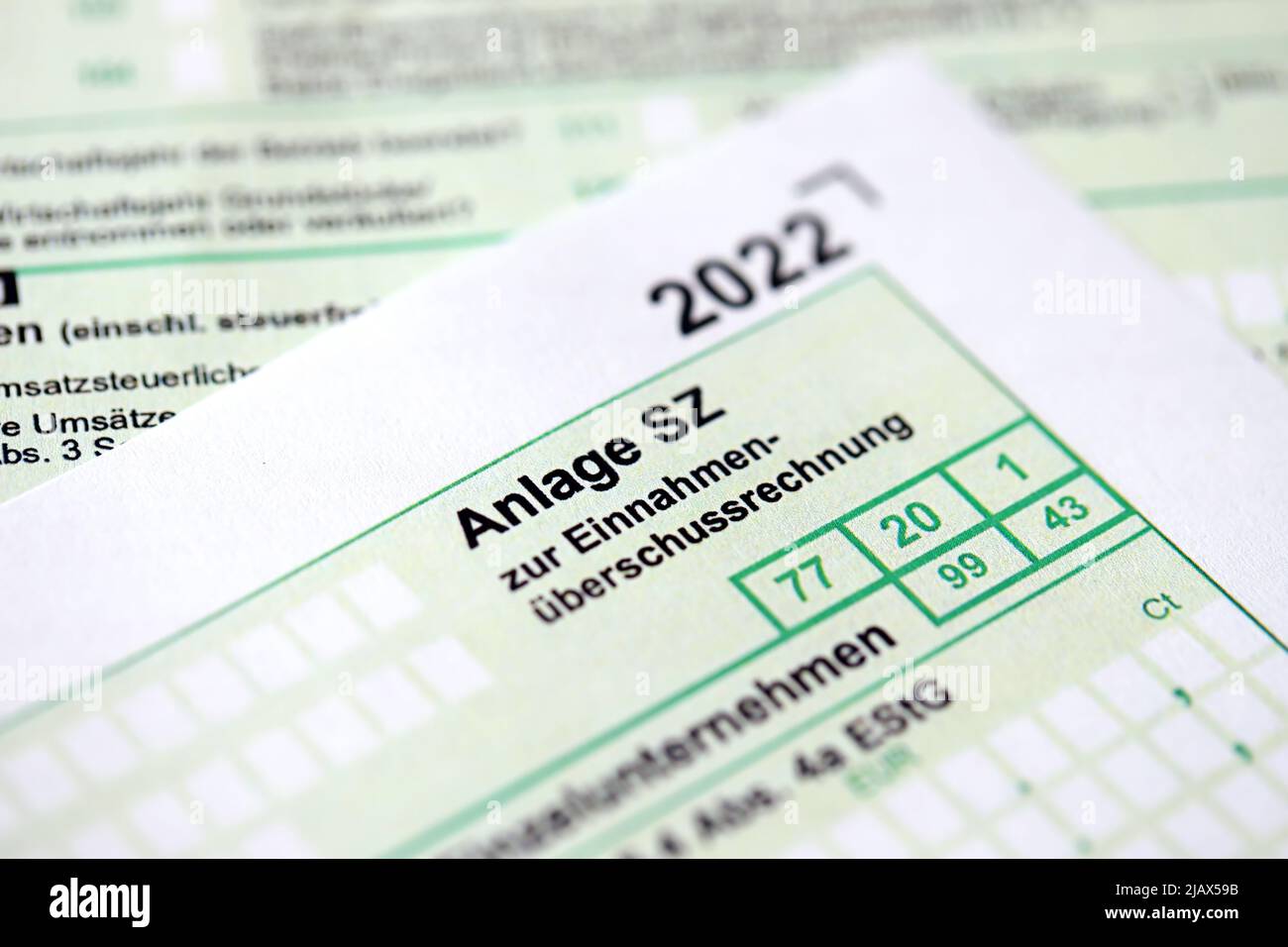 Anlage SZ - German 2022 Non-deductible debt interest form close up. The concept of taxation and accountant paperwork Germany and Europe Stock Photo