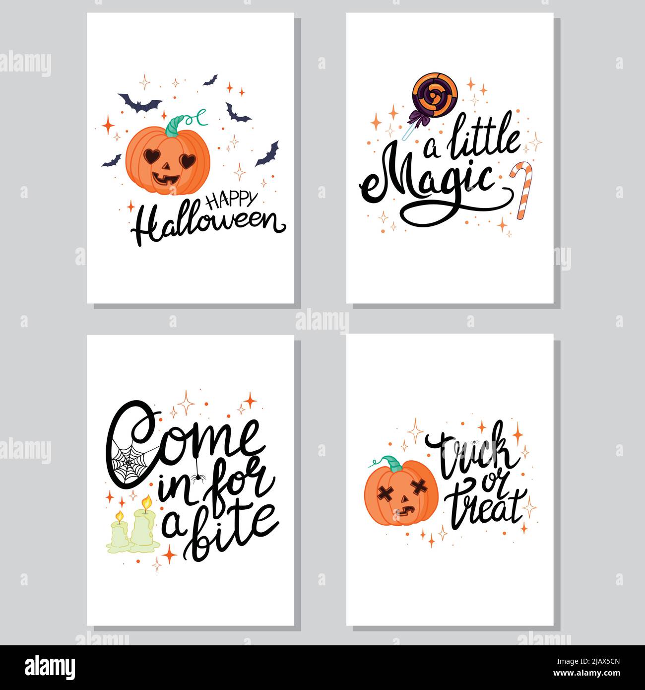 Vector set of Halloween holidays hand drawn invitation or greeting card ...
