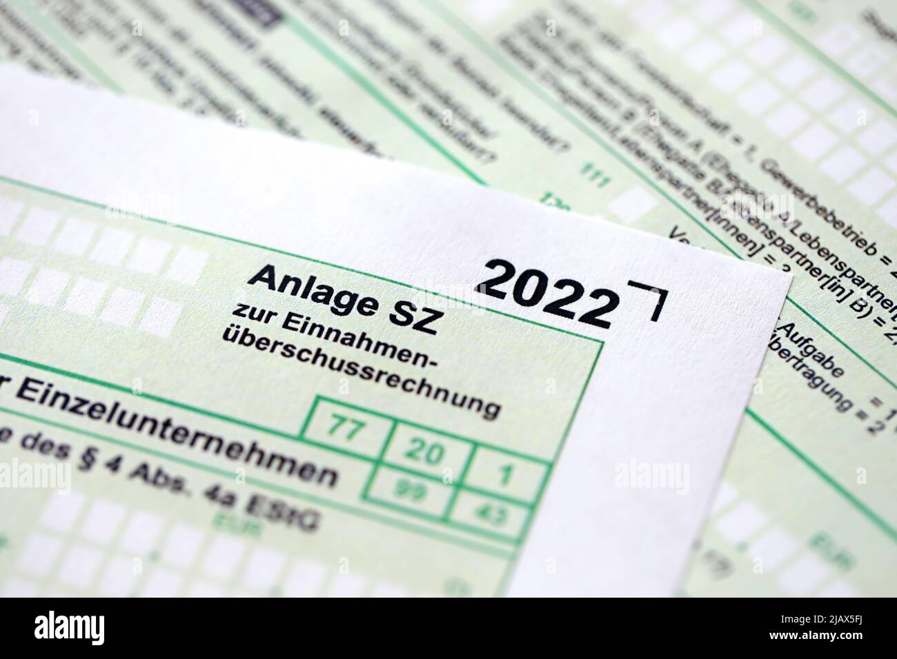 Anlage SZ - German 2022 Non-deductible debt interest form close up. The concept of taxation and accountant paperwork Germany and Europe Stock Photo