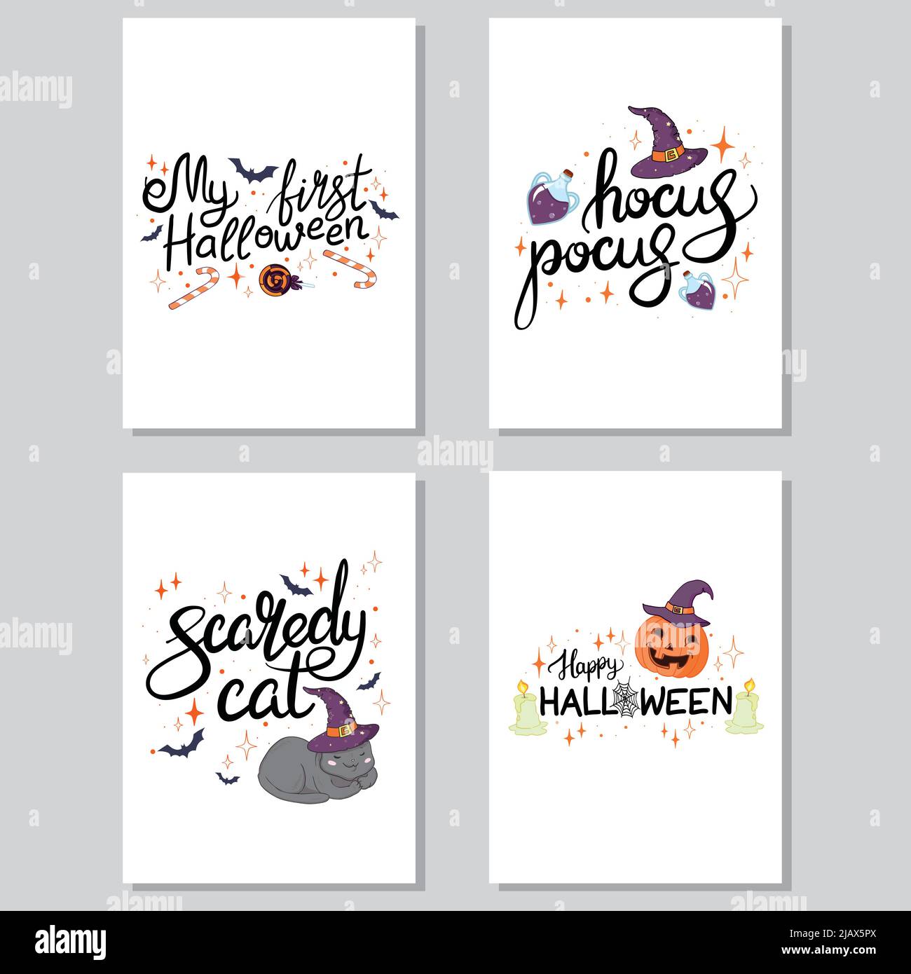 Vector set of Halloween holidays hand drawn invitation or greeting card ...