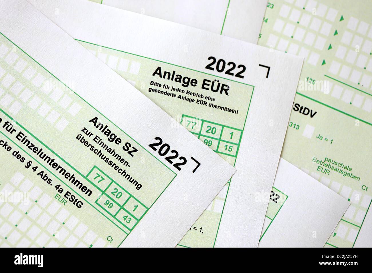 Anlage SZ - German 2022 Non-deductible debt interest form close up. The concept of taxation and accountant paperwork Germany and Europe Stock Photo