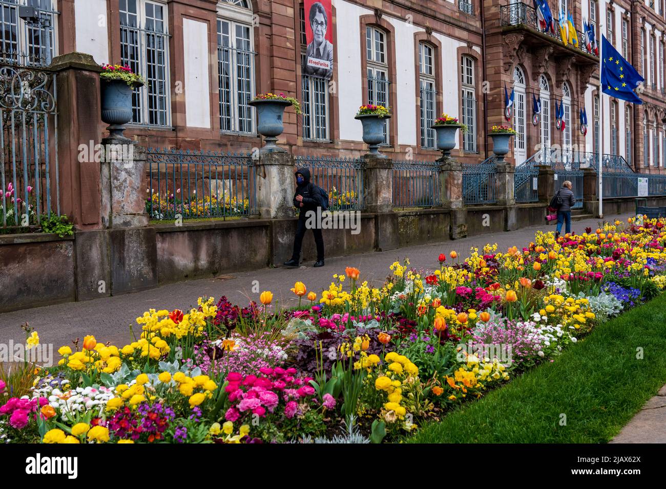 Spring blooms add color to Strasbourg, France Stock Photo