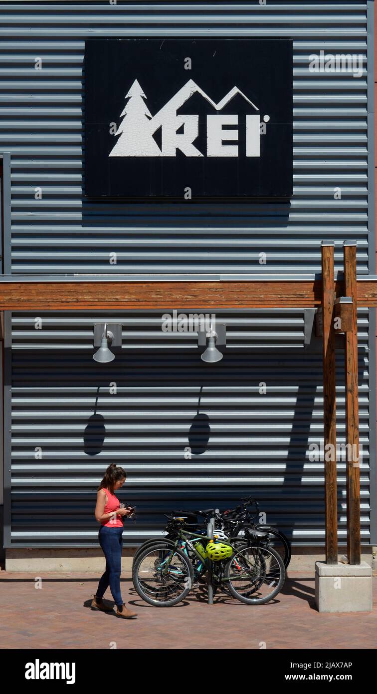 A customer exits an REI (Recreational Equipment, Inc.) store in Santa ...