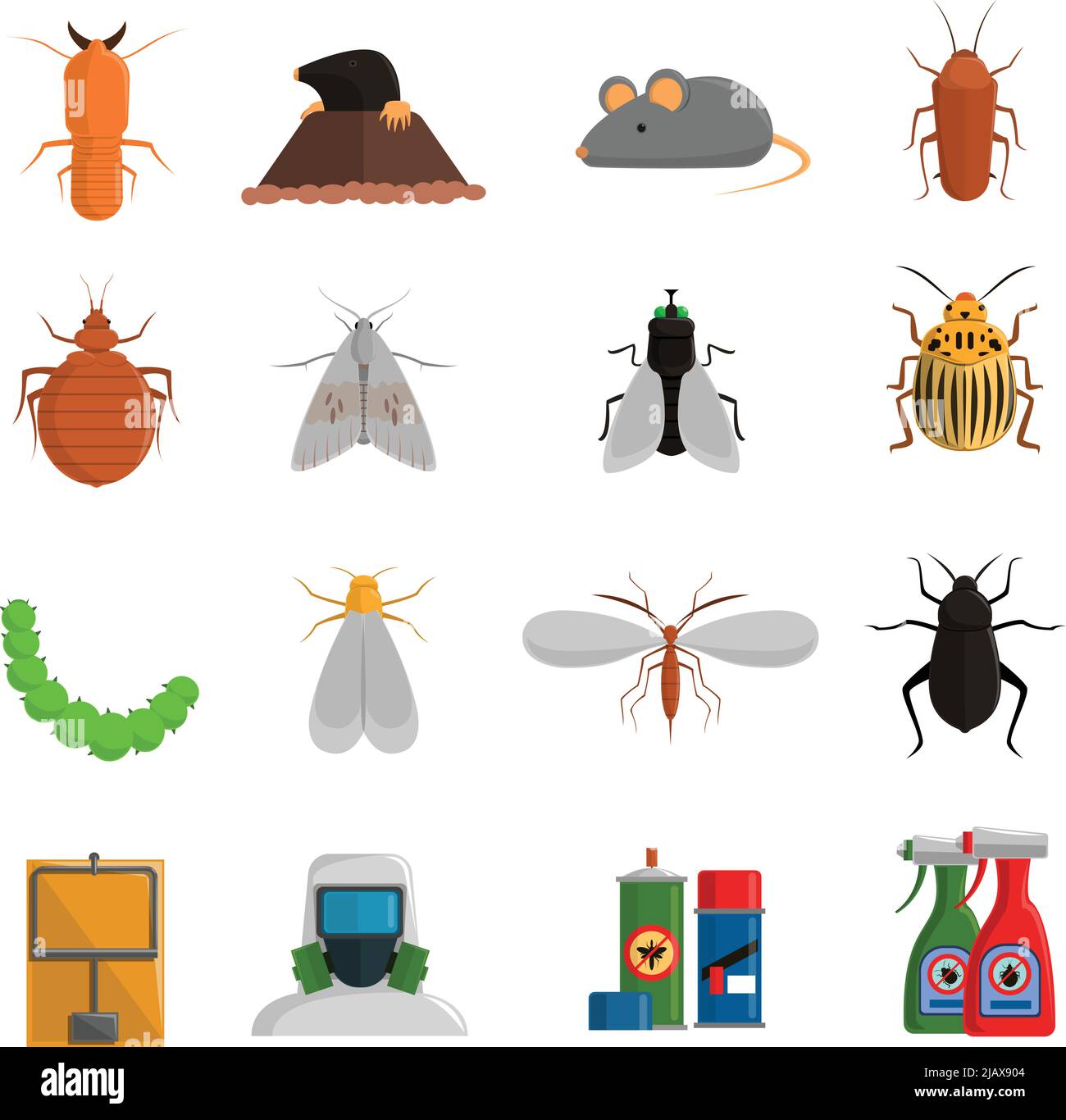 Pest and and harmful insects flat icons set isolated vector