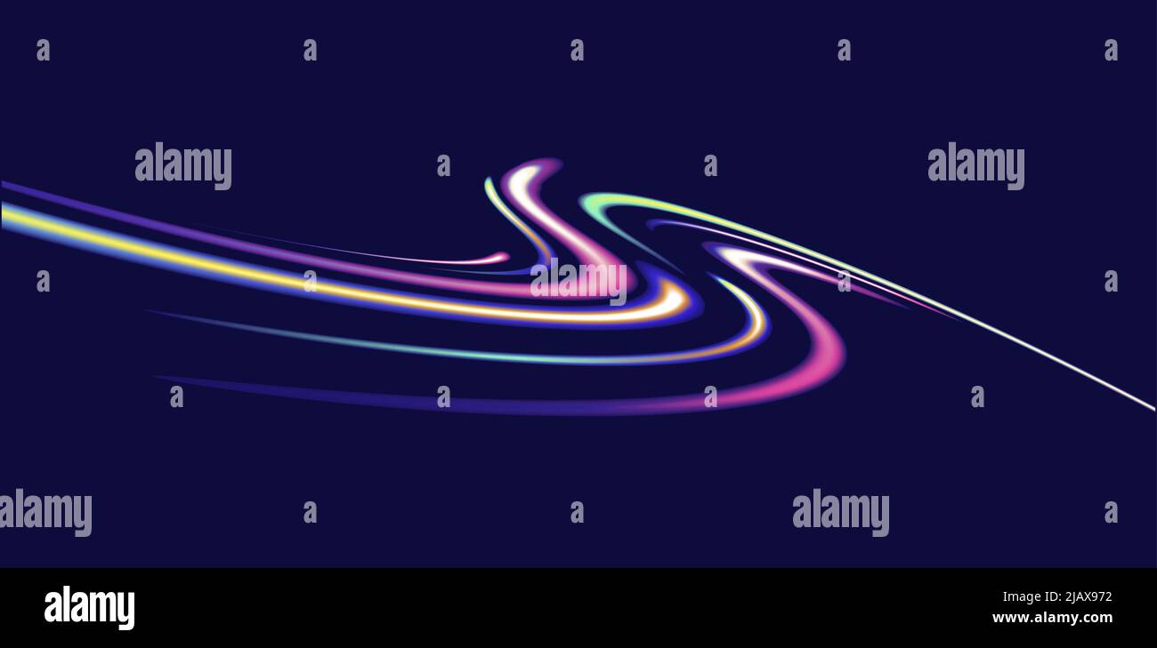 Neon lights creating wavy curve abstract background in the dark. Vector ...