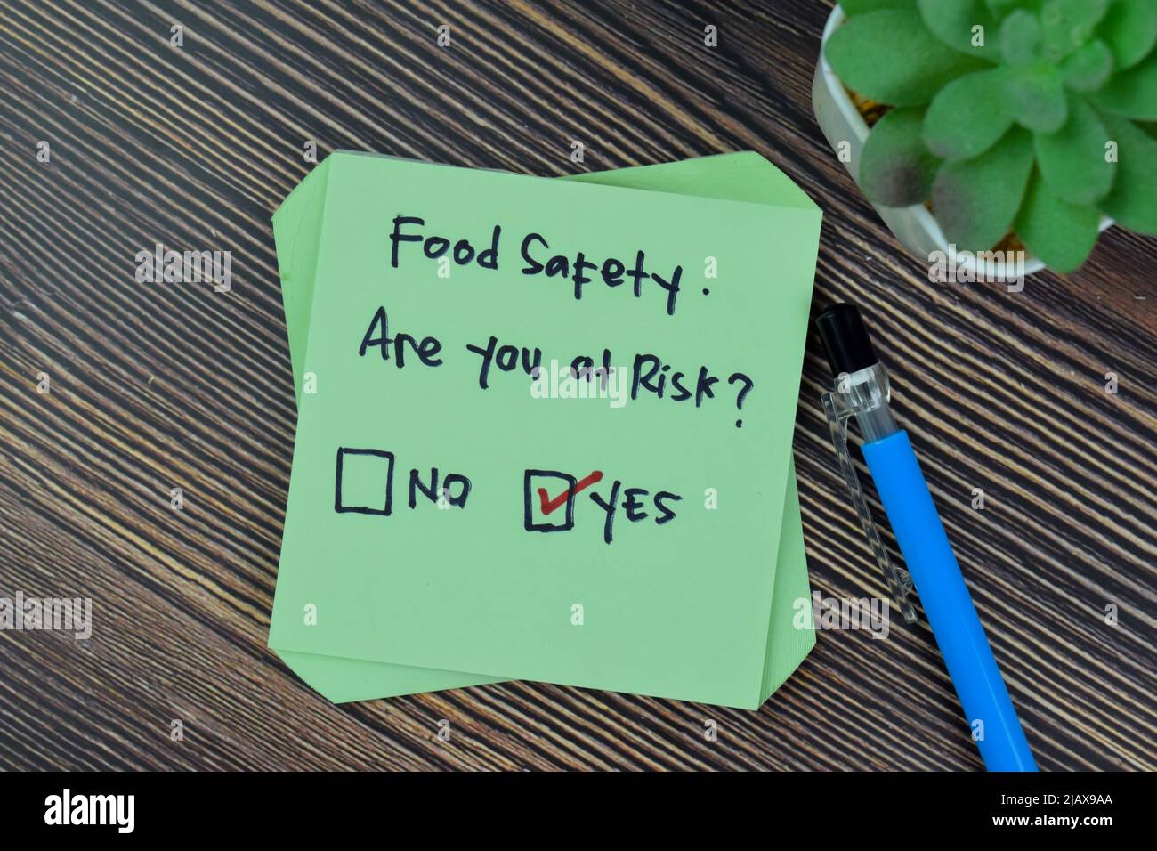 Concept of Food Safety. Are you at risk? Yes write on sticky notes ...