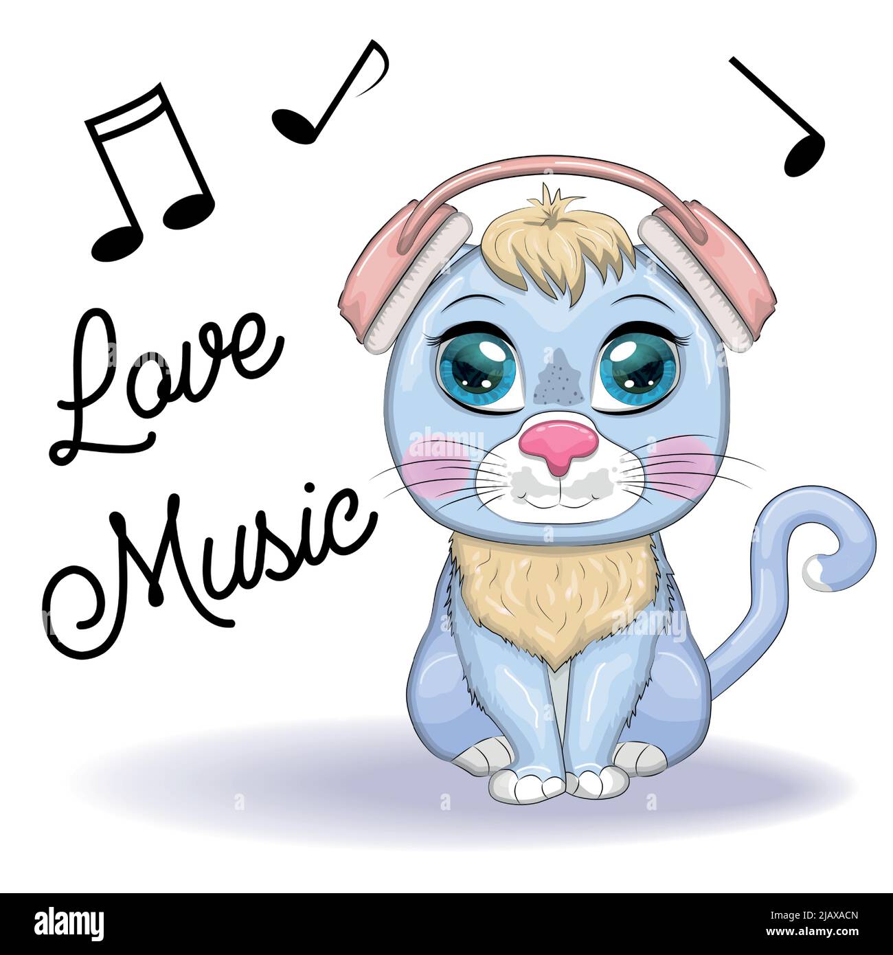 Cartoon cat music lover in headphones listens to music, concert. Cute child  character, symbol of 2023 new chinese year Stock Vector Image & Art - Alamy