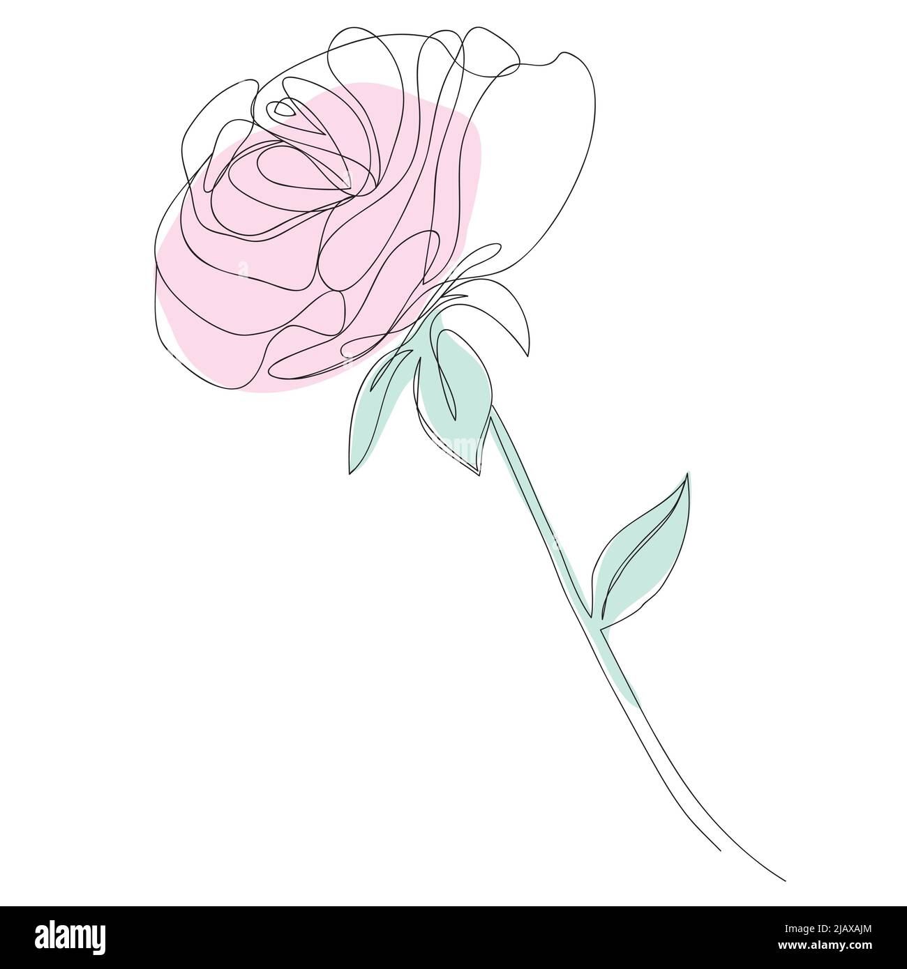 Pink Flowers Line Drawing Woman With Flowers On Head Minimalistic