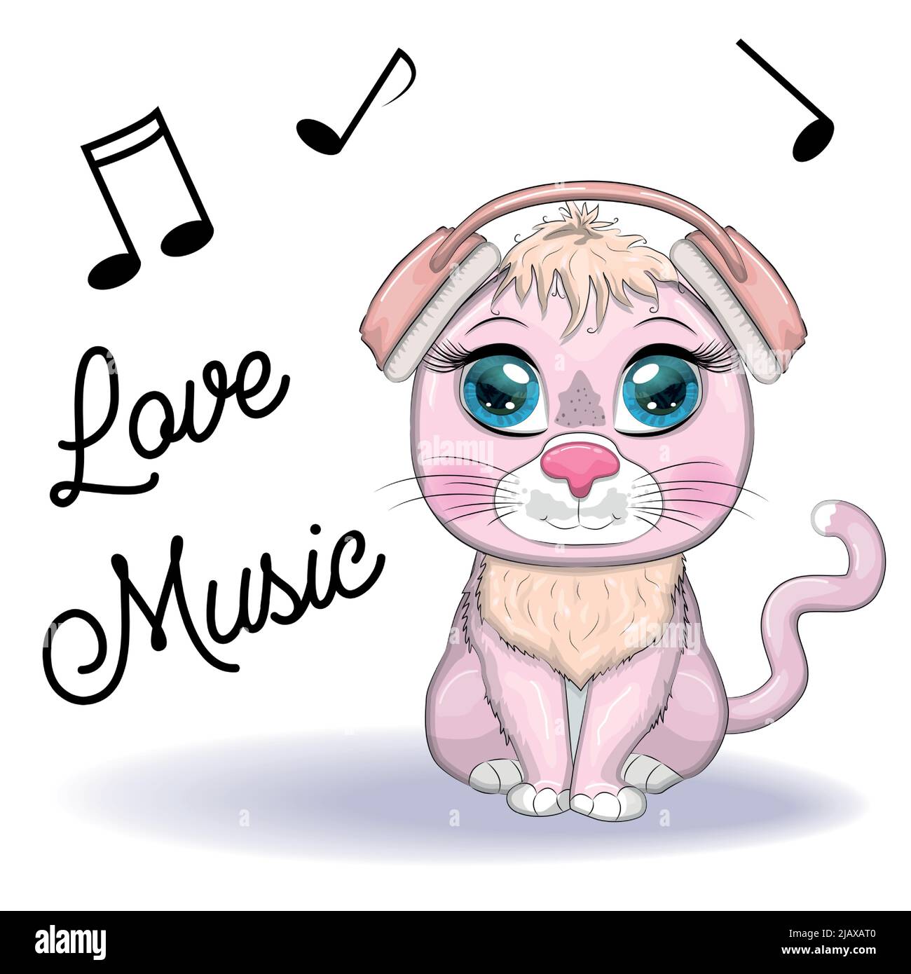 Cartoon cat music lover in headphones listens to music, concert. Cute child  character, symbol of 2023 new chinese year Stock Vector Image & Art - Alamy