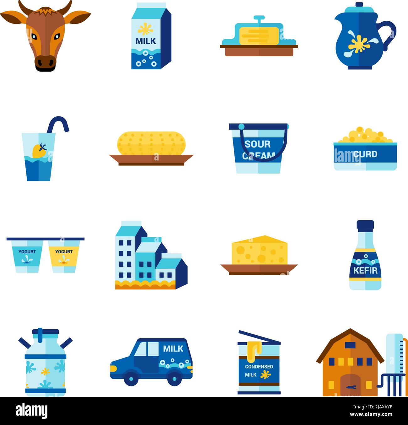Milk farm ecological dairy fresh products delivery flat icons set with ...