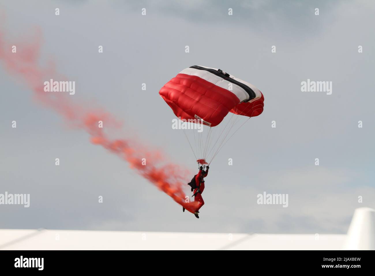 Ipswich, UK. 01st Jun 2022. After being cancelled in 2020 and 2021 due to Covid restrictions the Suffolk Show returns to Ipswich. The Red Devils parachute display team drop into the show. Credit: Eastern Views/Alamy Live News Stock Photo