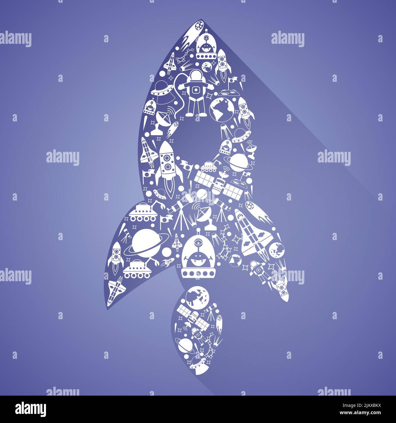 Space rocket spacecraft made of white cosmos science technology icons set vector illustration Stock Vector