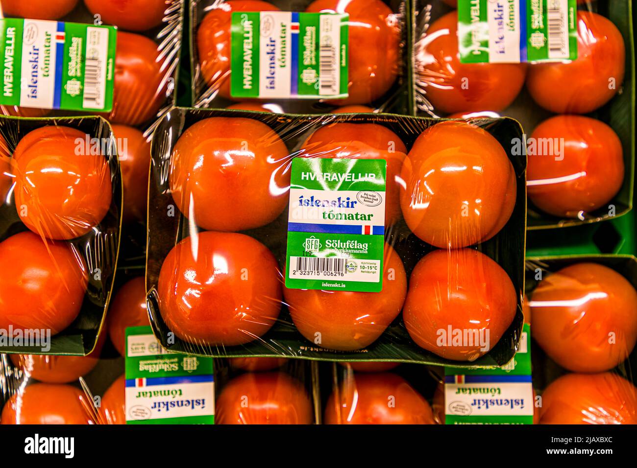 Vegetables grown in Icelandic greenhouses in a supermarket of Reykjavik, Iceland Stock Photo