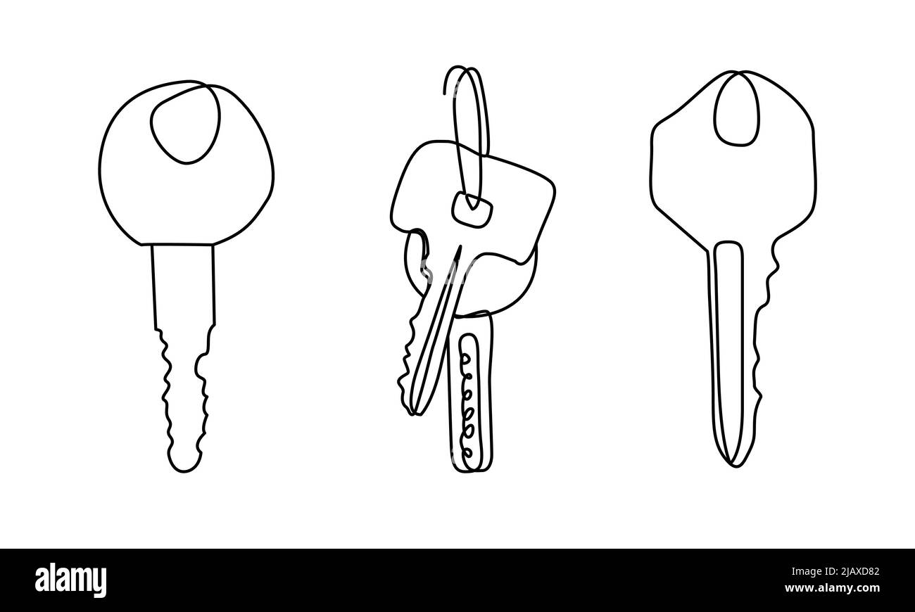 Set of continuous line key icons. Minimalist keys illustration. Vector elements for real estate sale, security concept Stock Vector