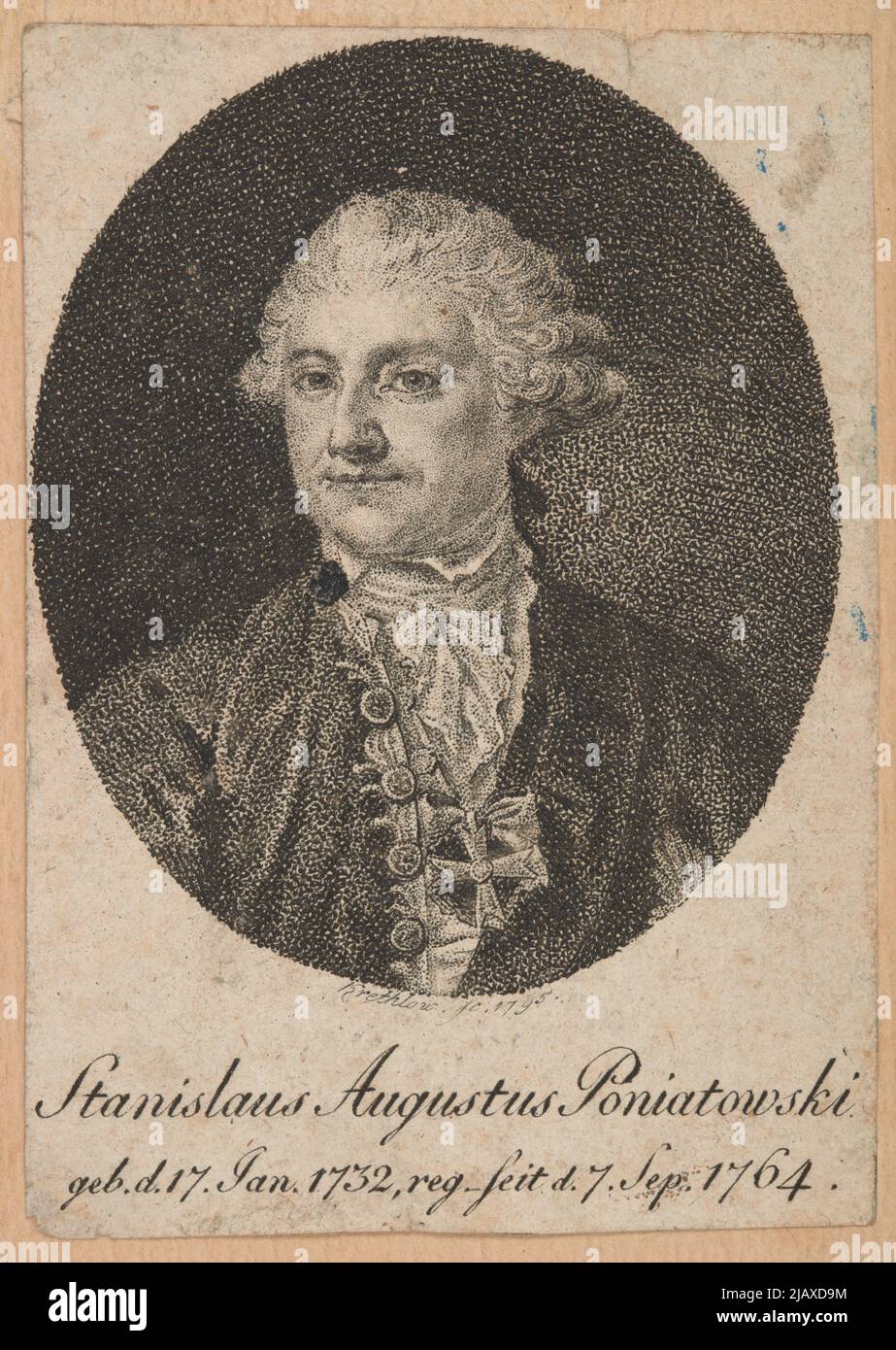 Stanislaus Augustus Poniatowski () [Stanisław August Poniatowski], Z: Historical and Genealogical Almanac for the Bissextile Year 1796  History of Poland with 2 Cards, 7 Portraits and 6 Historical Prints by D. Chodowiecki, Berlin, Oraz: Historical Genealogical calendar on the switch = year 1796. Contains the story of Poland, Berlin 1796 Krethlow, Johann Ferdinand (1767 1842) Stock Photo