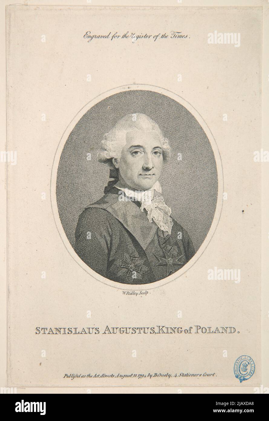 Stanislaus Augustus, King of Poland [Stanisław August Poniatowski] Ridley, William (1764 1838), B. Crosby (London) Stock Photo