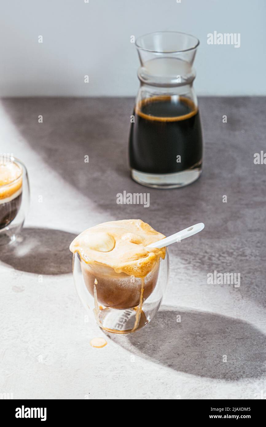 cup of espresso with ice cream Stock Photo