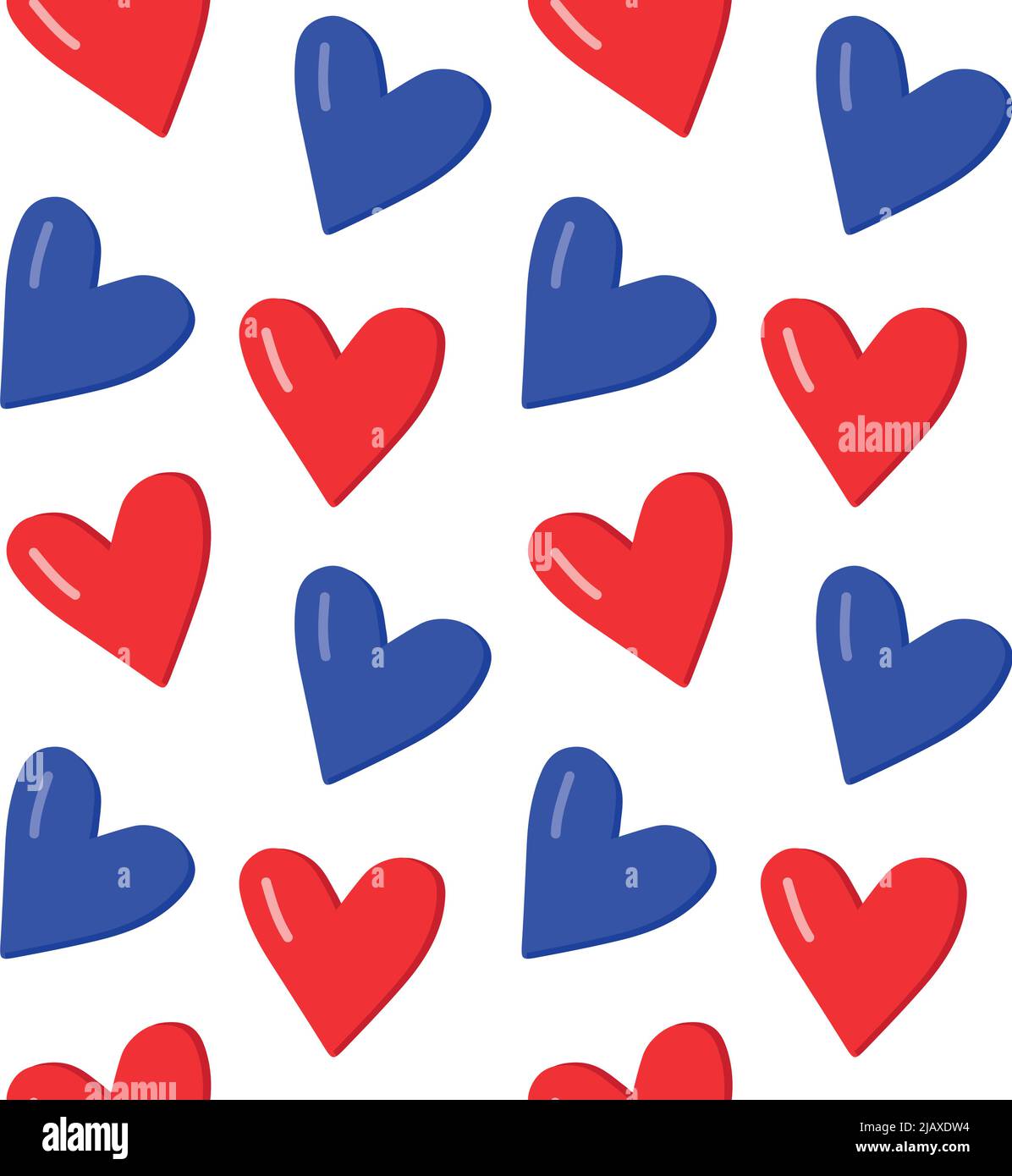 Vector seamless pattern of hand drawn flat American USA flag hearts ...