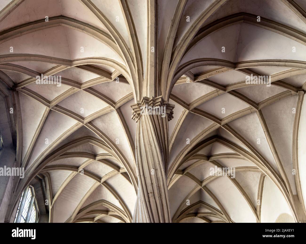 Braunschweig, Dom, Domkirche St. Blasii zu Braunschweig, nördliches Seitenschiff, spätgotische gedrehte Säulen und Gewölbe Stock Photo