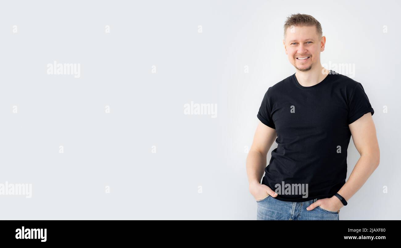 Happy man wearing black shirt Stock Photo