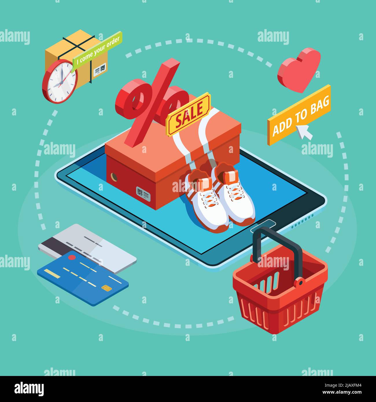 Online shopping ecommerce concept isometric background poster with sale ...
