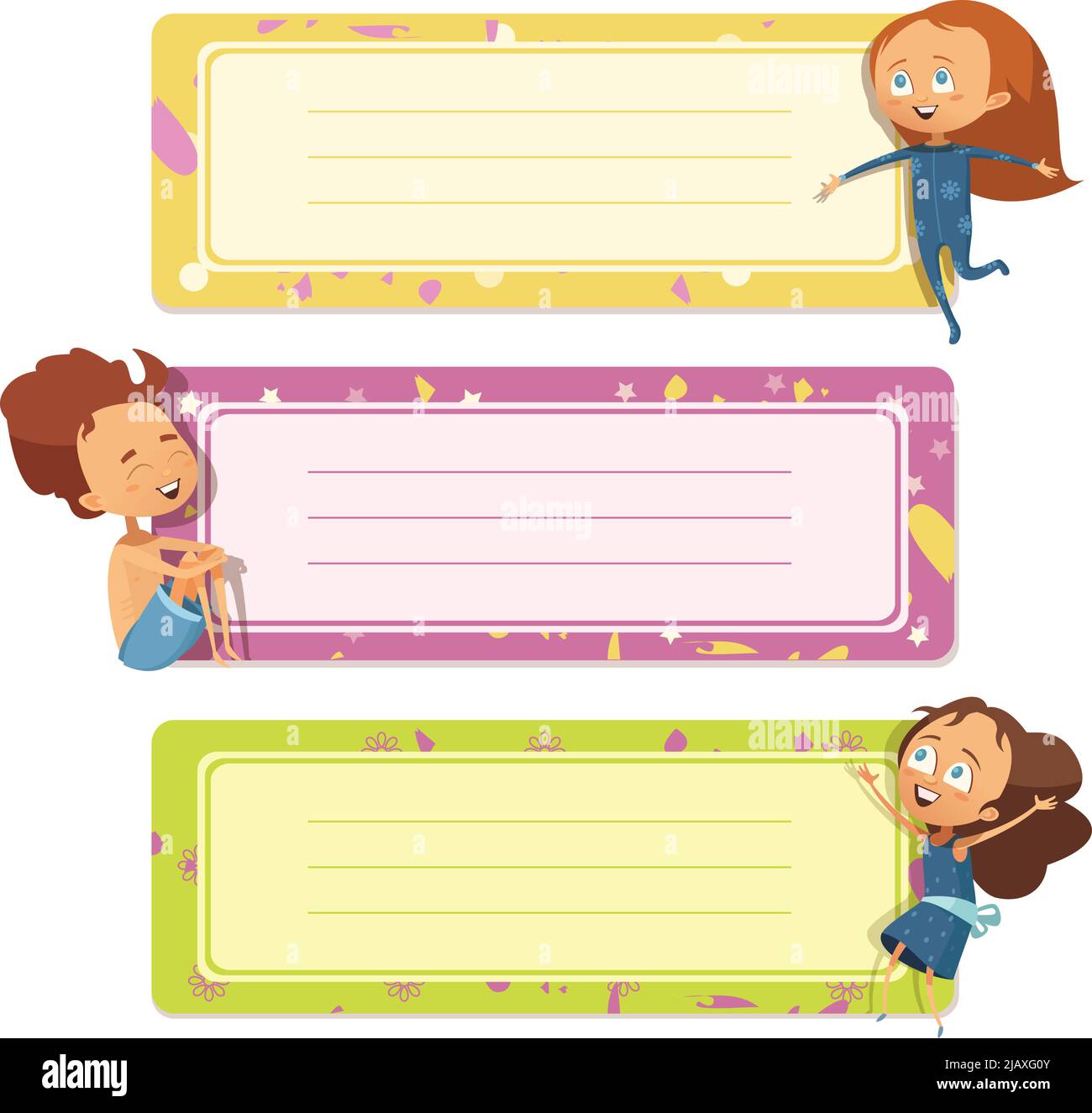 Three horizontal banners set for child notebook cover design with funny