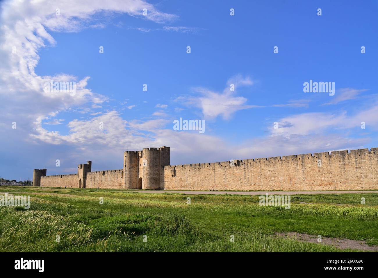 Historic ramparts of the town of Aigues-Mortes in the Camargue, Gard department, Occitania, France, Europe Stock Photo