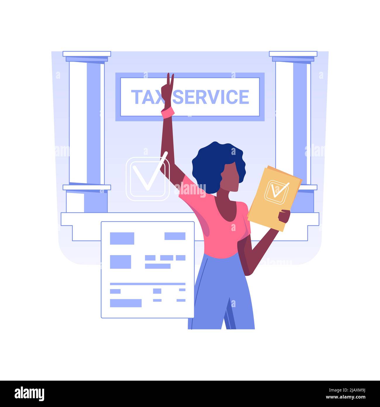 Tax return isolated concept vector illustration. Happy businesswoman