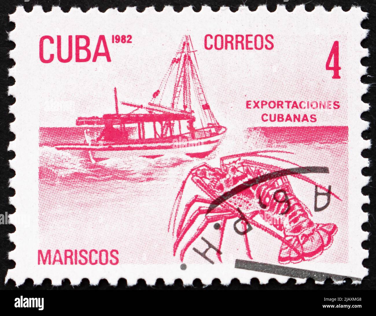 CUBA - CIRCA 1982: a stamp printed in the Cuba shows Lobster, Cuban Export, circa 1982 Stock Photo